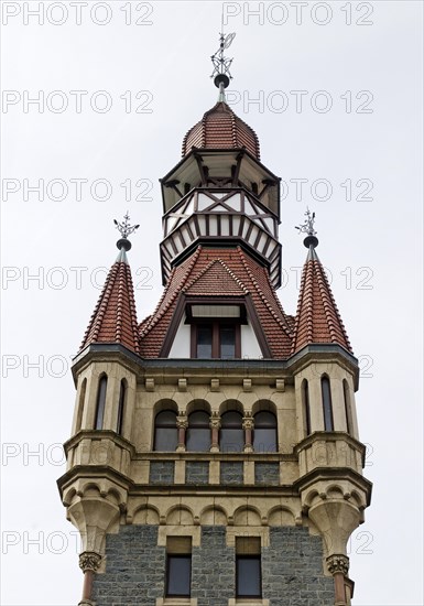 Tower of the historic Vohwinkel Town Hall, Wuppertal, North Rhine-Westphalia, Germany, Europe