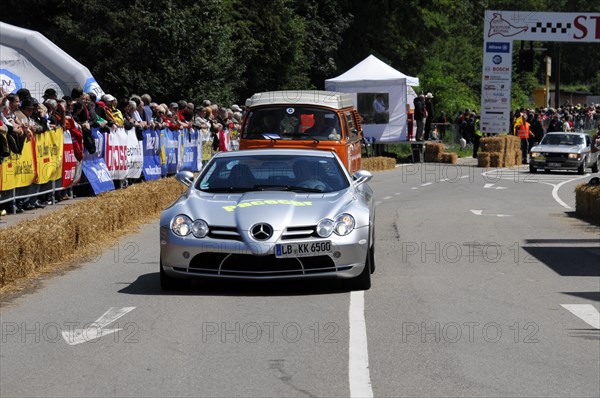 Silver Mercedes sports car takes part in a road race, SOLITUDE REVIVAL 2011, Stuttgart, Baden-Wuerttemberg, Germany, Europe