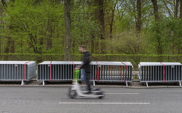 Barrier fences provided for a running event, Strasse des 17. Juni, Berlin, Germany, Europe