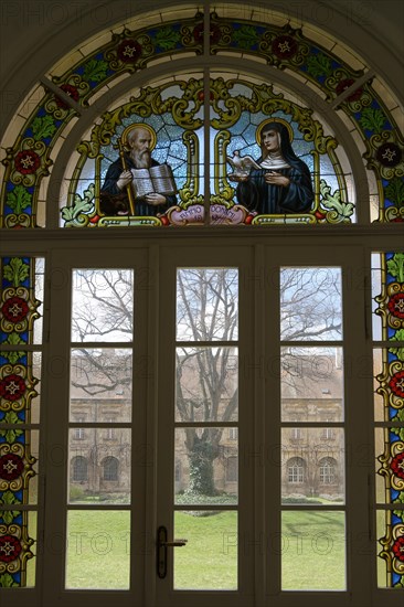 Interior view, door, cloister, Benedictine monastery Rajhrad, Loucka, Rajhrad, Jihomoravsky kraj, Czech Republic, Europe