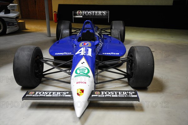 Deutsches Automuseum Langenburg, A blue Formula 1 racing car with Goodyear and Bosch sponsorship in an exhibition, Deutsches Automuseum Langenburg, Langenburg, Baden-Wuerttemberg, Germany, Europe