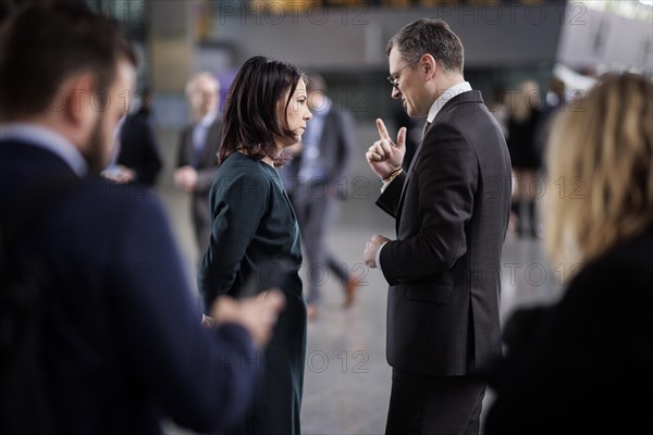 (L-R) Annalena Baerbock, Federal Foreign Minister, and Dmytro Kuleba, Foreign Minister of Ukraine, photographed on the margins of a joint meeting of the North Atlantic-Ukraine Council in the format of the Foreign Ministers of the States Parties and Ukraine. Brussels, 04.04.2024. Photographed on behalf of the Federal Foreign Office