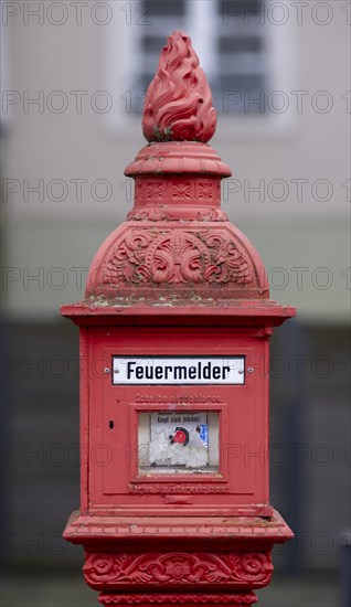 Old red fire alarm, Havelberg, Saxony-Anhalt, Germany, Europe