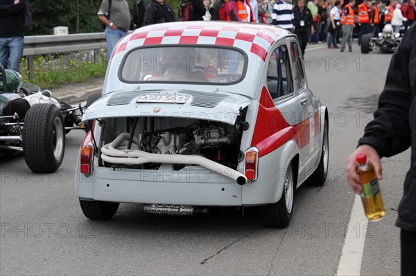 The rear of a white classic car with a visible engine, SOLITUDE REVIVAL 2011, Stuttgart, Baden-Wuerttemberg, Germany, Europe