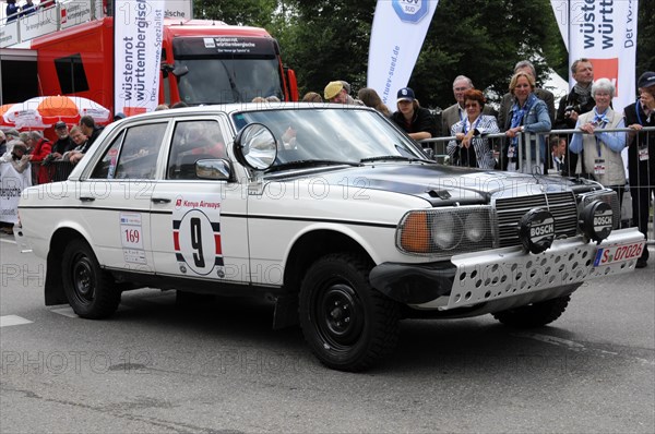 A white vintage rally car with the number 9 drives in front of the spectators, SOLITUDE REVIVAL 2011, Stuttgart, Baden-Wuerttemberg, Germany, Europe