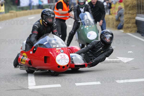 Team in a red sidecar motorbike during a race, SOLITUDE REVIVAL 2011, Stuttgart, Baden-Wuerttemberg, Germany, Europe