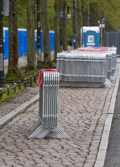 Barrier fences provided for a running event, Strasse des 17. Juni, Berlin, Germany, Europe