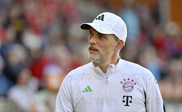 Coach Thomas Tuchel FC Bayern Munich FCB Portrait, Adidas, Deutsche Telekom, Logo, Voith-Arena, Heidenheim, Baden-Wuerttemberg, Germany, Europe