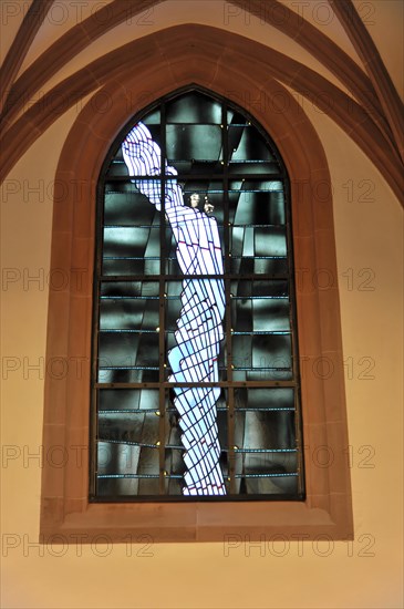 St. Kilian's Cathedral, St. Kilian's Cathedral, Wuerzburg, A modern stained glass window, reminiscent of a silhouette, in shades of blue, Wuerzburg, Lower Franconia, Bavaria, Germany, Europe