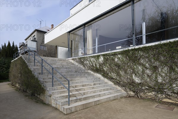 Staircase, terrace, Villa Tugendhat (architect Ludwig Mies van der Rohe, UNESCO World Heritage List), Brno, Jihomoravsky kraj, Czech Republic, Europe