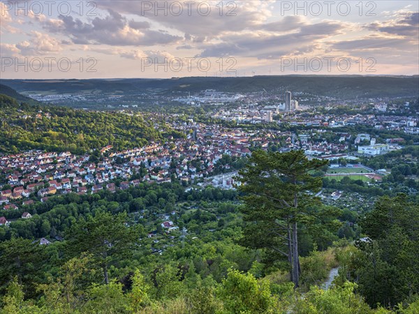 View of the city of Jena from Mount Jenzig in the evening light, Saale Valley, Thuringia, Germany, Europe