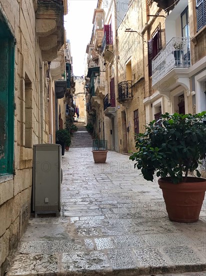 Narrow streets in a town in Malta, Mediterranean Sea, Republic of Malta