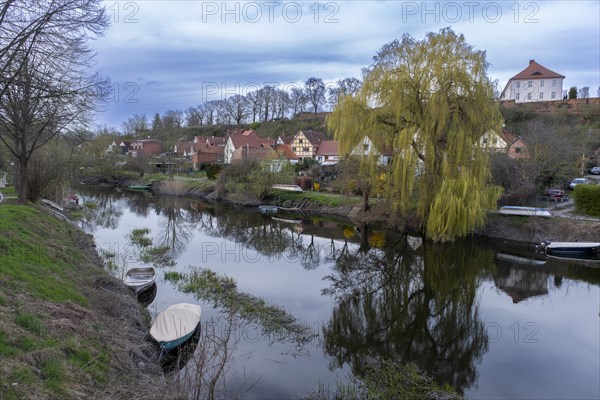 View over the Havel moat, Havelberg, Saxony-Anhalt, Germany, Europe