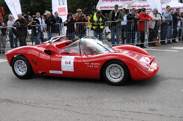 A red Fiat Abarth 1000 OTS waits on the road, ready to race, SOLITUDE REVIVAL 2011, Stuttgart, Baden-Wuerttemberg, Germany, Europe