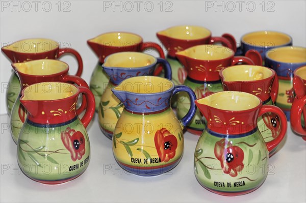 Solabrena, colourful ceramic pots, typical craftsmanship as a souvenir from Spain, Andalusia, Spain, Europe