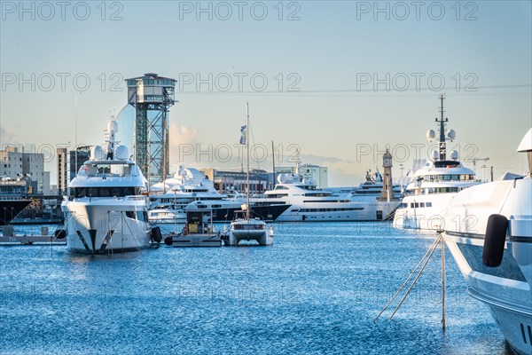 Yachts in the old harbour of Barcelona, Spain, Europe