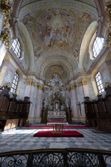 Interior view, altar, abbey church, Benedictine monastery Rajhrad, Loucka, Rajhrad, Jihomoravsky kraj, Czech Republic, Europe