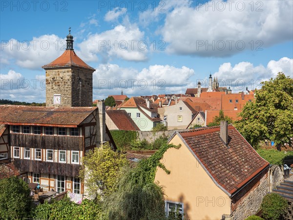 View of the houses and towers of the historic old town, Rothenburg ob der Tauber, Middle Franconia, Bavaria, Germany, Europe