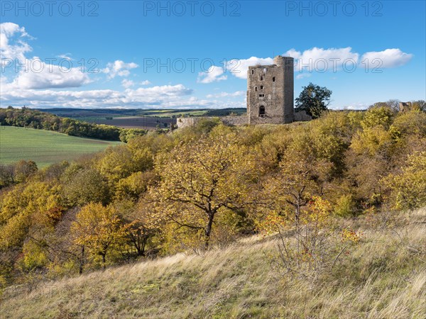 Ruins of Arnstein Castle in autumn, Sylda-Harkerode, Mansfeld-Suedharz, Saxony-Anhalt, Germany, Europe