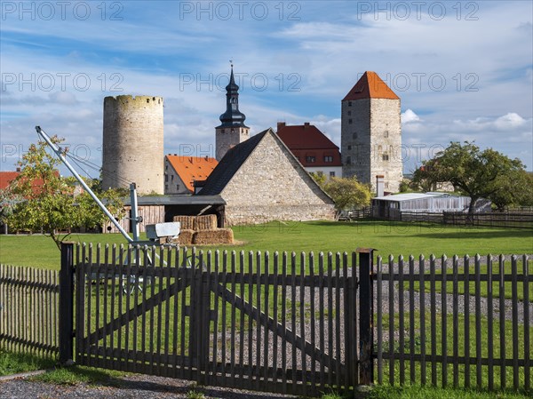 View over wooden fence to Querfurt Castle, Querfurt, Saxony-Anhalt, Germany, Europe