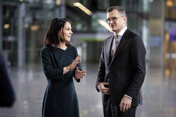 (L-R) Annalena Baerbock, Federal Foreign Minister, and Dmytro Kuleba, Foreign Minister of Ukraine, photographed on the margins of a joint meeting of the North Atlantic-Ukraine Council in the format of the Foreign Ministers of the States Parties and Ukraine. Brussels, 04.04.2024. Photographed on behalf of the Federal Foreign Office