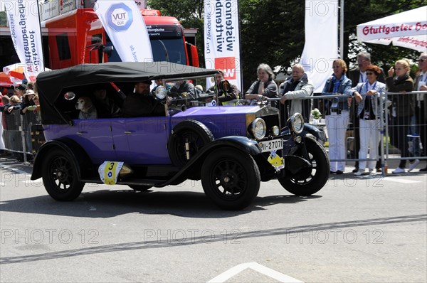 A vintage black car takes part in a classic car rally, SOLITUDE REVIVAL 2011, Stuttgart, Baden-Wuerttemberg, Germany, Europe