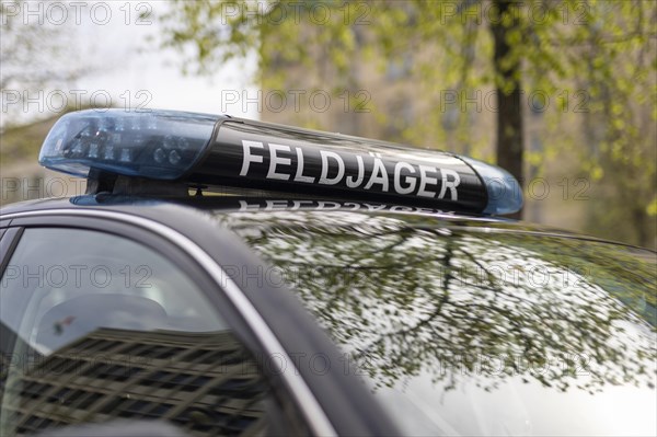 Signalling system on a military police vehicle in Berlin, 05.04.2024