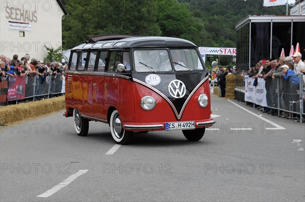 VW Samba Bus, built in 1953, red Volkswagen bus from the side perspective at the classic car race, SOLITUDE REVIVAL 2011, Stuttgart, Baden-Wuerttemberg, Germany, Europe