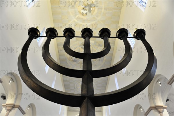 St Kilian's Cathedral, St Kilian's Cathedral, Wuerzburg, Modern interpretation of a menorah in a church, black and symbolic, Wuerzburg, Lower Franconia, Bavaria, Germany, Europe