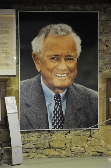 Picture of Prof. Dr ING.h.c. Ferdinand Porsche, Ferry, Portrait of a smiling older man with grey hair in a jacket and tie, Deutsches Automuseum Langenburg, Langenburg, Baden-Wuerttemberg, Germany, Europe