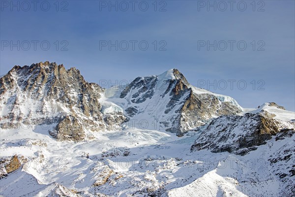 Gran Paradiso, Grand Paradis in winter, mountain top in the Graian Alps between the Aosta Valley and Piedmont in Italy