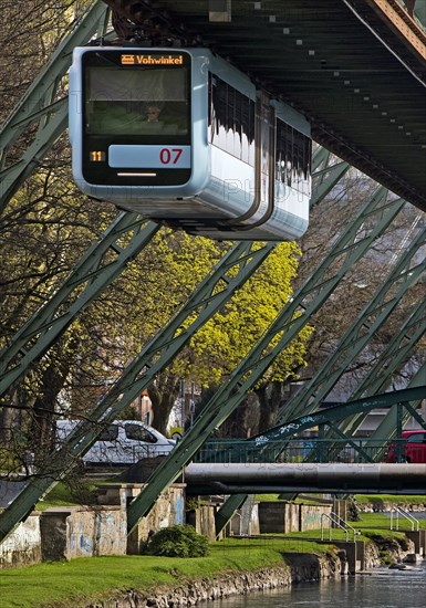 Suspension railway over the river Wupper in the Barmen district, Wuppertal, North Rhine-Westphalia, Germany, Europe