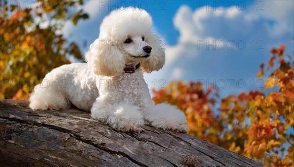 AI generated, animals, mammals, dog, domestic dogs (Canis lupus familiaris), white, white, autumn, autumn leaves