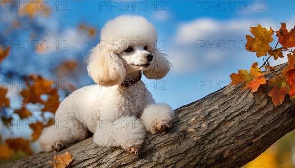 AI generated, animals, mammals, dog, domestic dogs (Canis lupus familiaris), white, white, autumn, autumn leaves