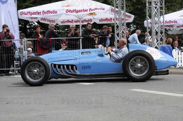 A blue classic racing car on a race track surrounded by spectators, SOLITUDE REVIVAL 2011, Stuttgart, Baden-Wuerttemberg, Germany, Europe