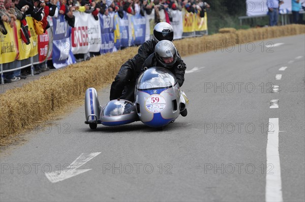 Motorbike with sidecar at high speed on a race track, SOLITUDE REVIVAL 2011, Stuttgart, Baden-Wuerttemberg, Germany, Europe