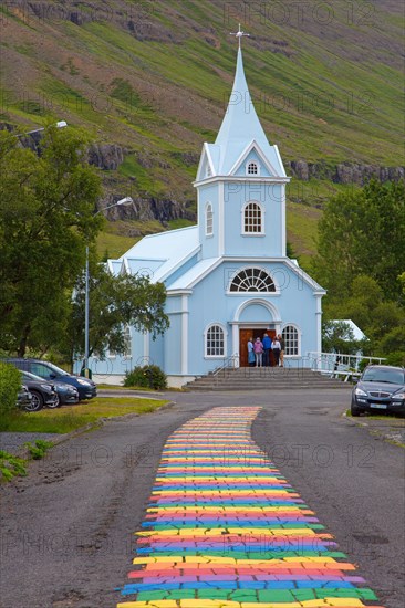 Church in the town Seyoisfjoerour, Seydisfjoerdur, Eastern Region, Austurland, Iceland, Europe