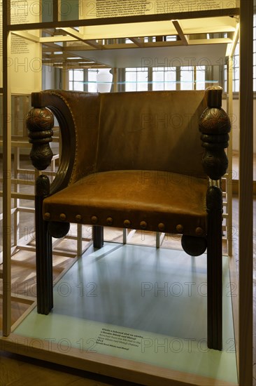 Interior view, armchair, exhibition, Villa Jurkovic, Brno, Jihomoravsky kraj, Czech Republic, Europe