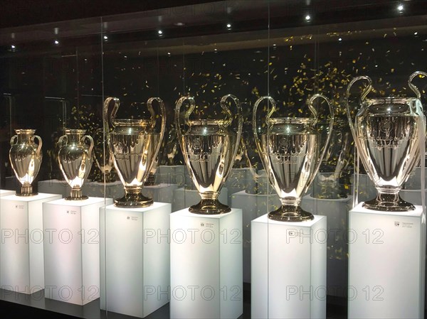 Football stadium Estadio Santiago Bernabeu, Champions League trophies, Real Madrid, Madrid, Spain, Europe
