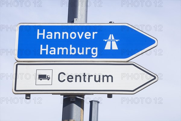 Signposts to the motorway, traffic signs, Germany, Europe