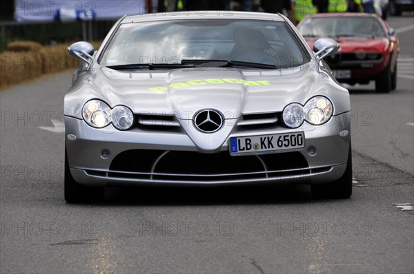 A silver Mercedes-Benz SLR McLaren at a road rally, SOLITUDE REVIVAL 2011, Stuttgart, Baden-Wuerttemberg, Germany, Europe