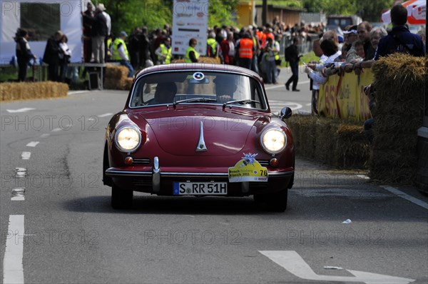 Bordeaux red old car takes part in an event on the street, SOLITUDE REVIVAL 2011, Stuttgart, Baden-Wuerttemberg, Germany, Europe