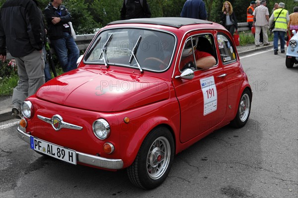 A red Fiat 500 classic car with the number 191 at a road race, SOLITUDE REVIVAL 2011, Stuttgart, Baden-Wuerttemberg, Germany, Europe