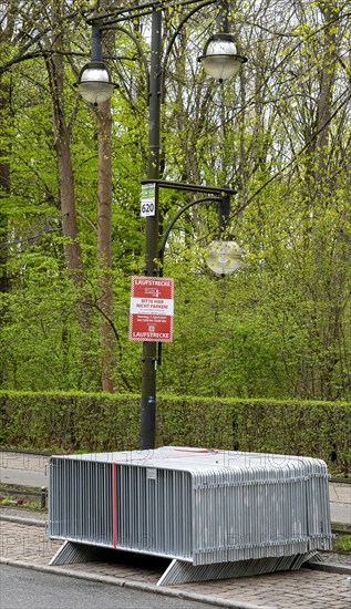 Barrier fences provided for a running event, Strasse des 17. Juni, Berlin, Germany, Europe