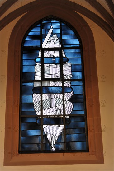 Dom St. Kilian, St. Kilian's Cathedral, Wuerzburg, Modern stained glass of a nave in a church window, predominant colours blue and white, Wuerzburg, Lower Franconia, Bavaria, Germany, Europe