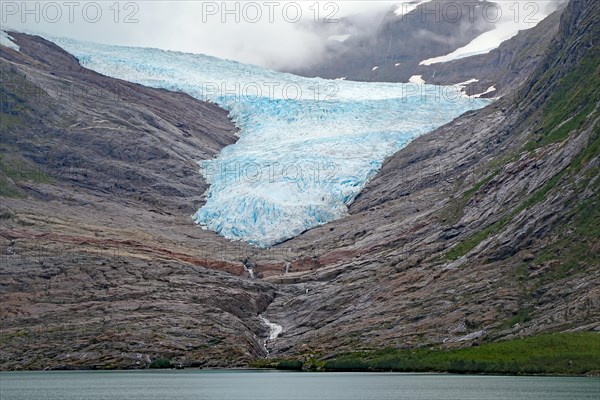 Glacier tongue and lake, Svartisen, Kystriksveien, FV 17, Norway, Europe