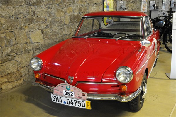 Deutsches Automuseum Langenburg, Red DKW classic car in classic form in a historic automobile museum, Deutsches Automuseum Langenburg, Langenburg, Baden-Wuerttemberg, Germany, Europe