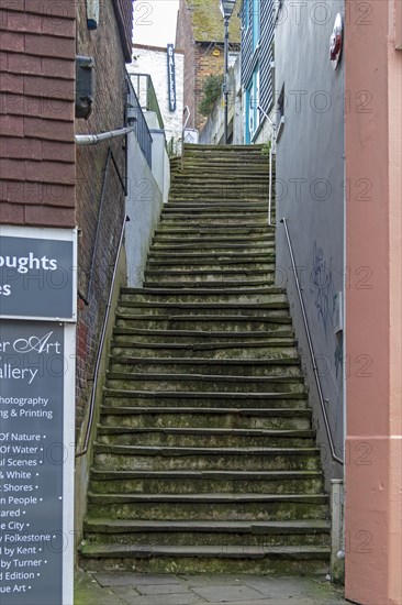 Stairway to the harbour, Folkestone, Kent, Great Britain