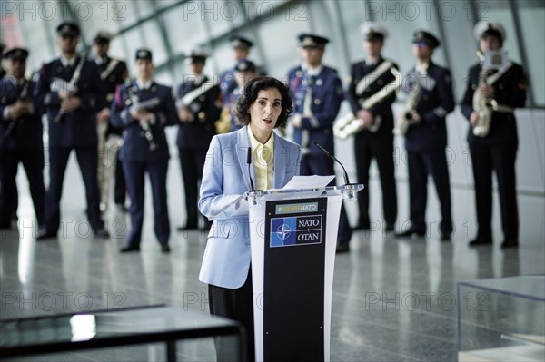 Hadja Lahbib, Foreign Minister of Belgium, photographed during the ceremony to mark the 75th anniversary of the signing of the founding document of the North Atlantic Treaty. Brussels, 04.04.2024. Photographed on behalf of the Federal Foreign Office