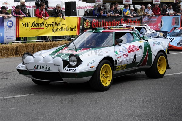 A Lancia Stratos rally car with Alitalia advertising at a racing event, SOLITUDE REVIVAL 2011, Stuttgart, Baden-Wuerttemberg, Germany, Europe